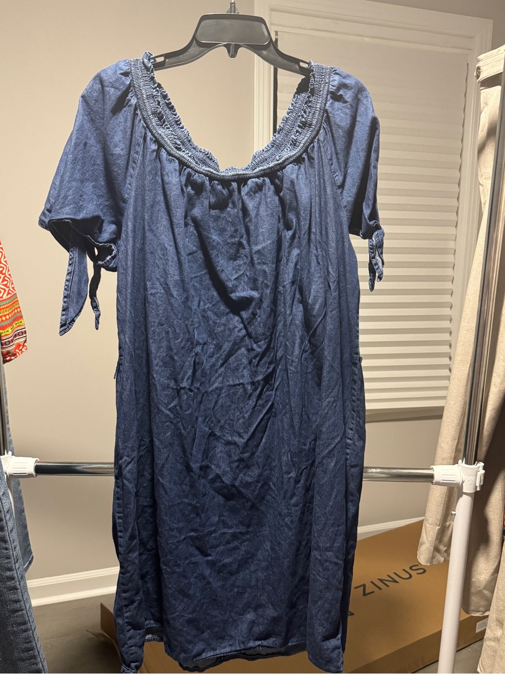 Terra & Sky Indigo Blue Smocked Cotton Top with Ruffled Neck